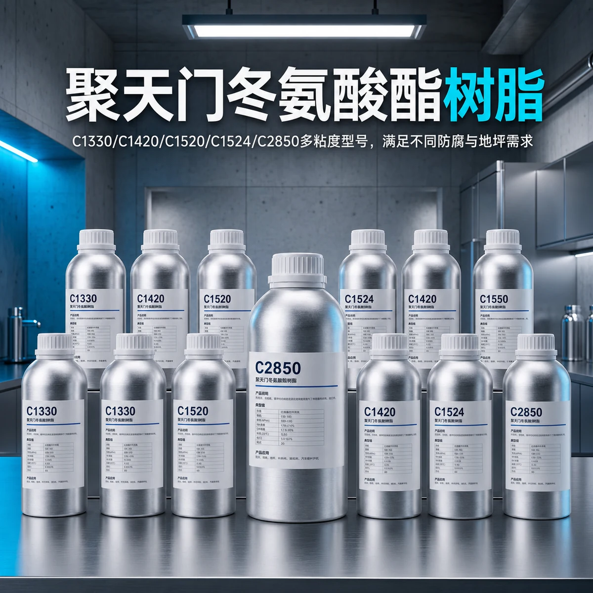 聚天门冬氨酸酯树脂系列产品瓶装展示海报